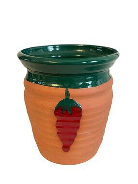 Vintage Signed Janic Fogel Studio Pottery Planter Chili Pepper Motif Hand Painte